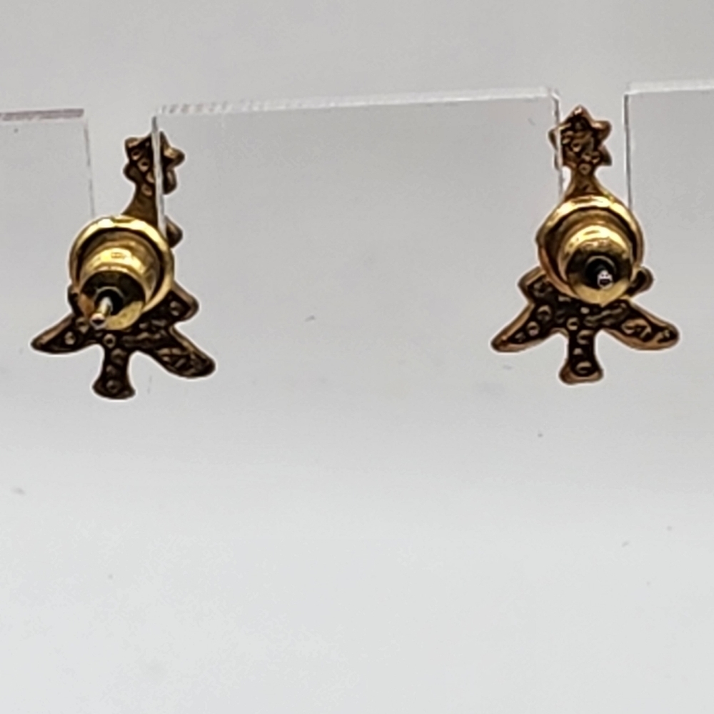 Christmas Tree Earrings Green & Gold Pierced - Picture 5 of 6